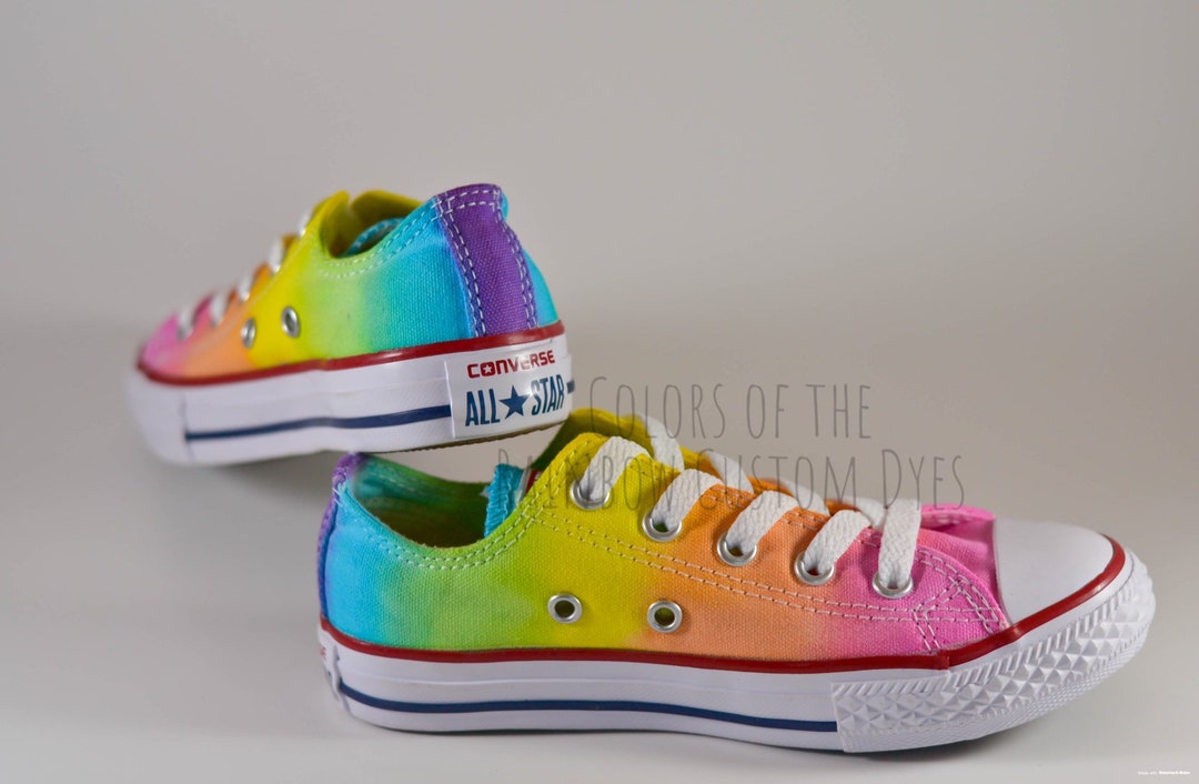 Custom Dyed Neon Rainbow Converse All Star Low Top Shoes UK