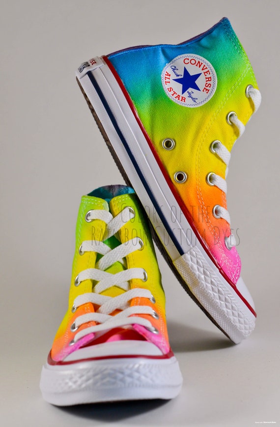 nummer Vild forlade Custom Dyed Neon Rainbow Converse All Star High Top Shoes - Etsy