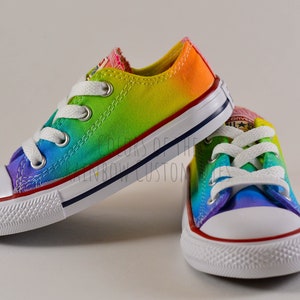 Custom Dyed Reverse Neon Rainbow Converse All Star Low Top Shoes