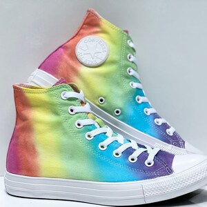 Custom Dyed Slanted Reverse Neon Rainbow Converse All Star Monochrome High Top Shoes