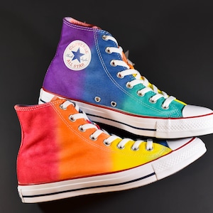 Custom Dyed Asymmetrical Neon Rainbow Converse All Star High Top Shoes