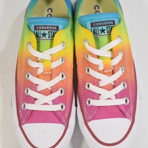 Custom Dyed Neon Rainbow Converse All Star Low Top Shoes