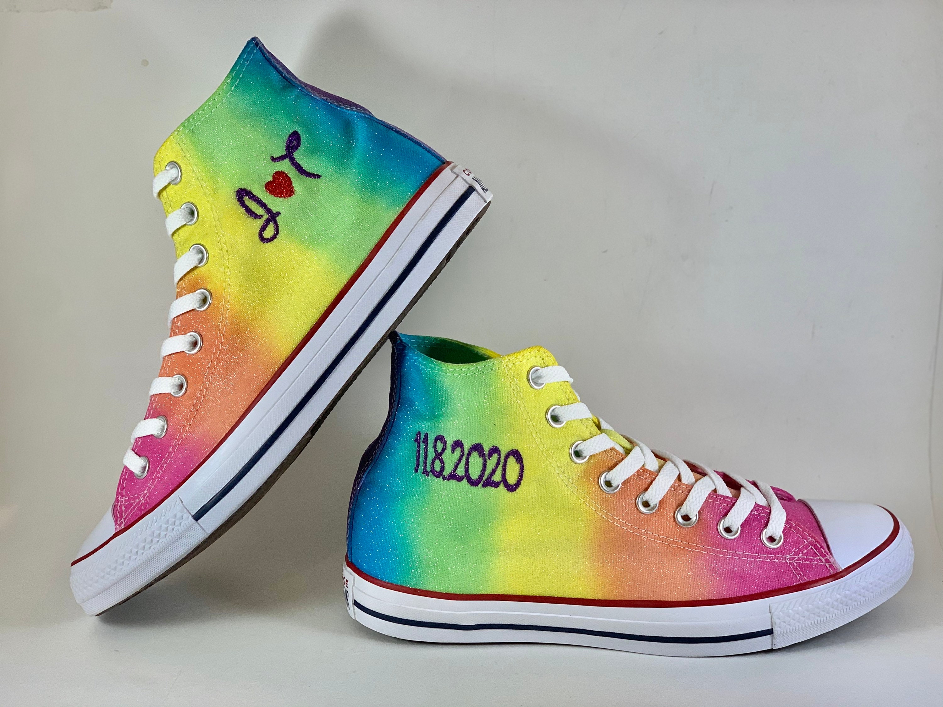 Custom Dyed Neon Rainbow Converse All Star High Top Shoes Etsy
