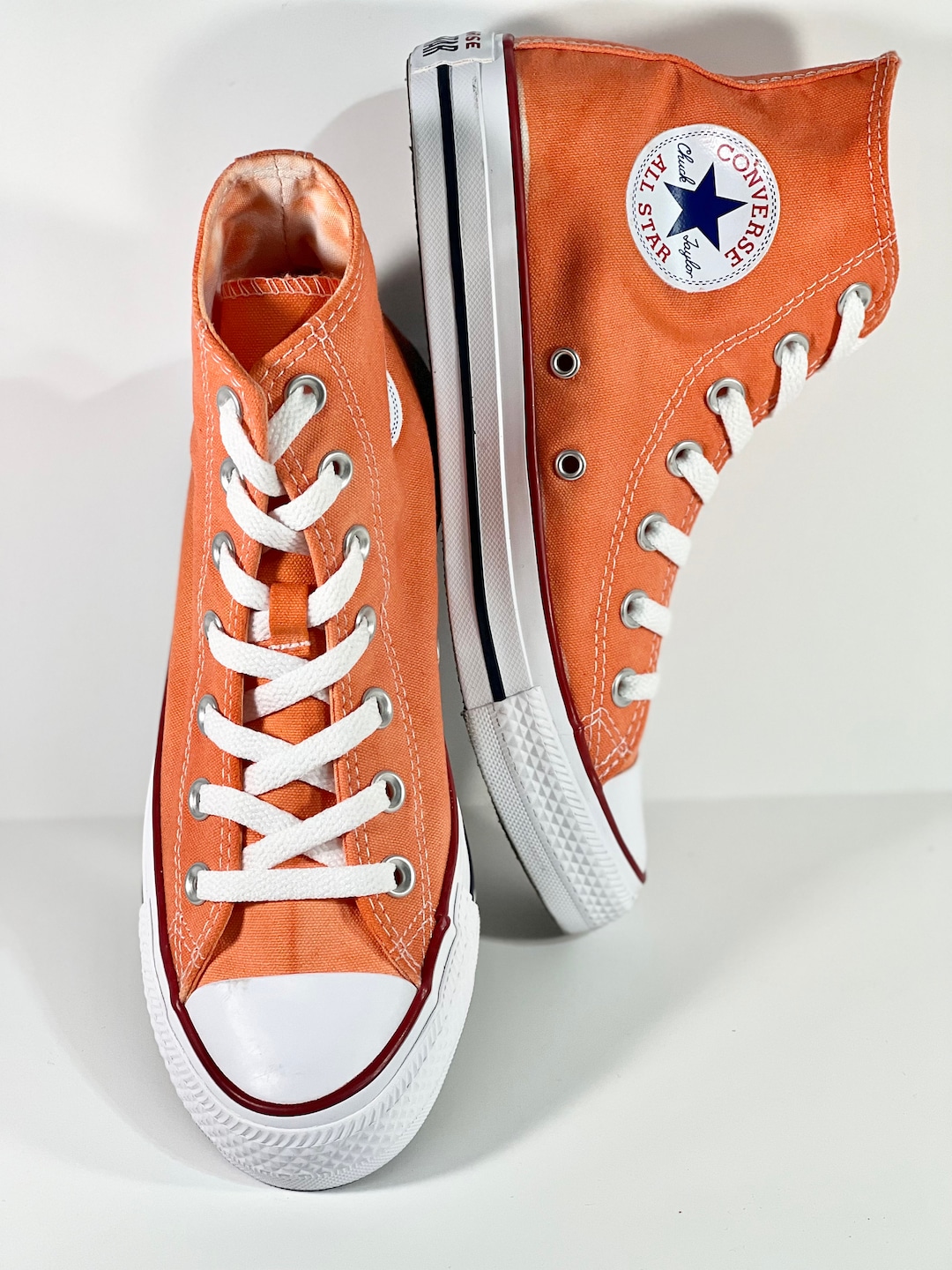Custom Dyed Solid Orange Converse All Star High Tops Shoes Custom Dyed Solid Orange Converse All Star High Tops Shoes
