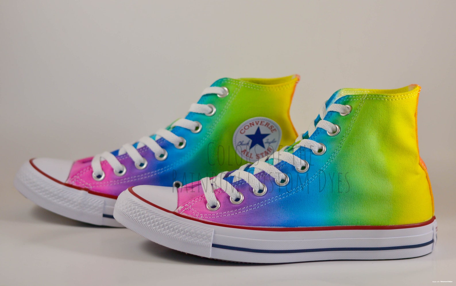 Custom Dyed Neon Rainbow Converse All Star High Top Shoes Etsy