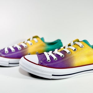 Custom Dyed Purple Gold and Green Mardi Gras Converse All Star Low Top Shoes