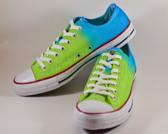 Ungdom rulletrappe sprede Custom Dyed Neon Lime and Turquoise Converse All Star Low Top - Etsy Israel