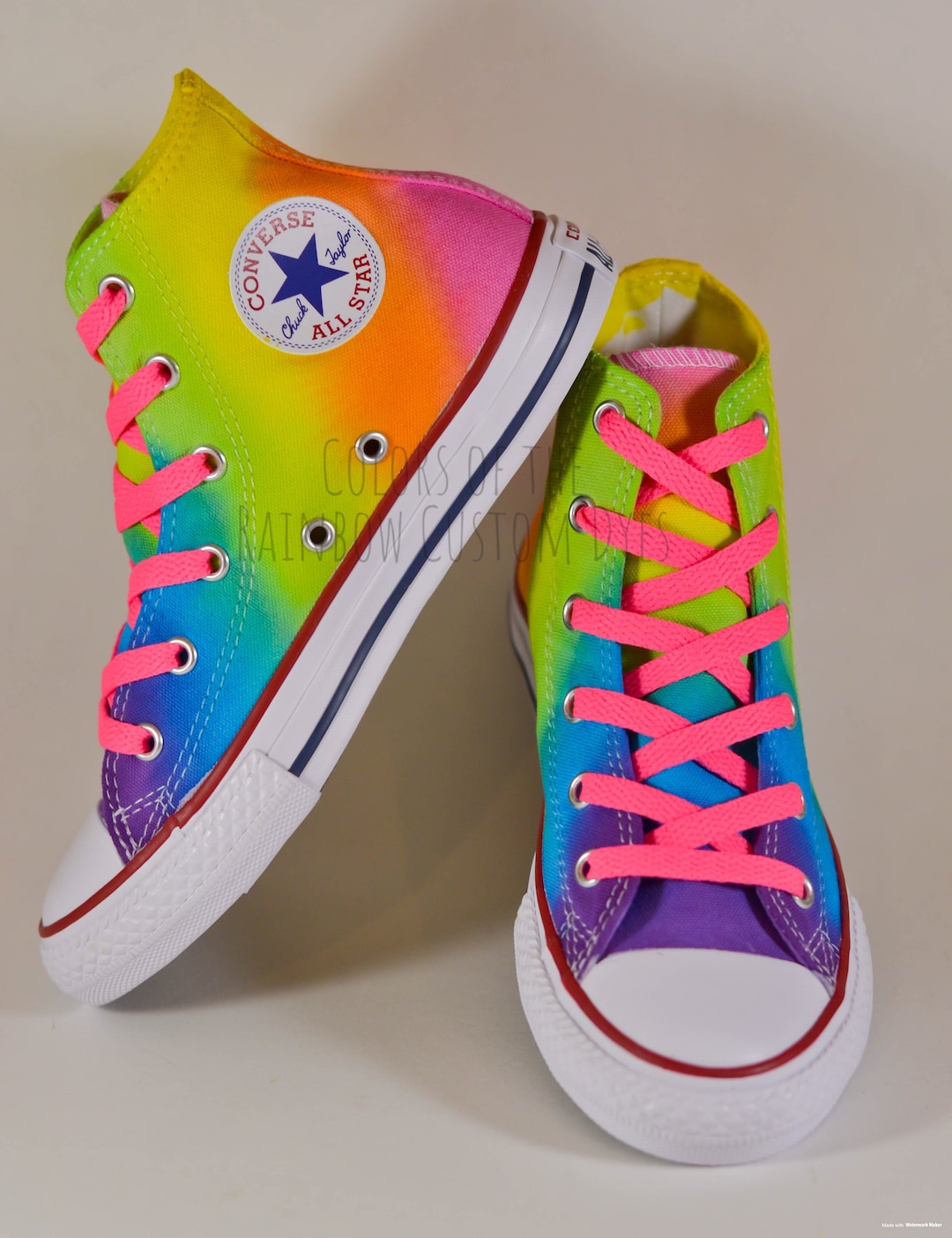 Buy Custom Dyed Slanted Reverse Neon Rainbow Converse All Star High Top  Shoes With Hot Pink Laces **FREE SHIPPING** Online in India