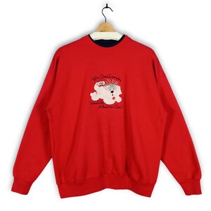 Vintage 90s Hilarious Bad Hair Day Dog Sweatshirt | Cozy Red Crewneck with Double Collar | Unisex Size L