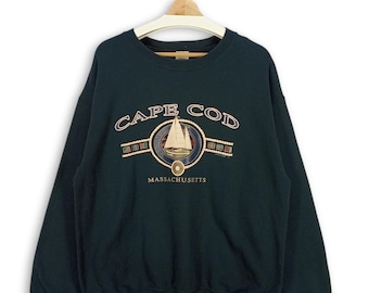 Cape Cod Massachusetts Sweatshirt, Vintage Midweight Crewneck Sweater, Black Jumper Size L