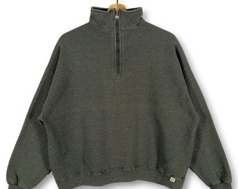 Vintage 90s Russell Quarter Zip Sweatshirt – Classic Grey Pullover, Size L | Retro Athleisure Style