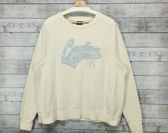 North Carolina Tar Heels Ragland Sweatshirt, Vintage UNC Universität Pullover mit Rundhalsausschnitt, Weißer Creme Pullover Größe L