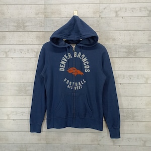 Denver Broncos Football Hoodie, Vintage NFL Team Full ZipSweatshirt, Blue Jumper Sweater Size S
