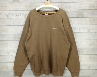 90s NIKE Swoosh Sweatshirt, Vintage Crewneck Street wear Sweater, Brown Jumper Size XL