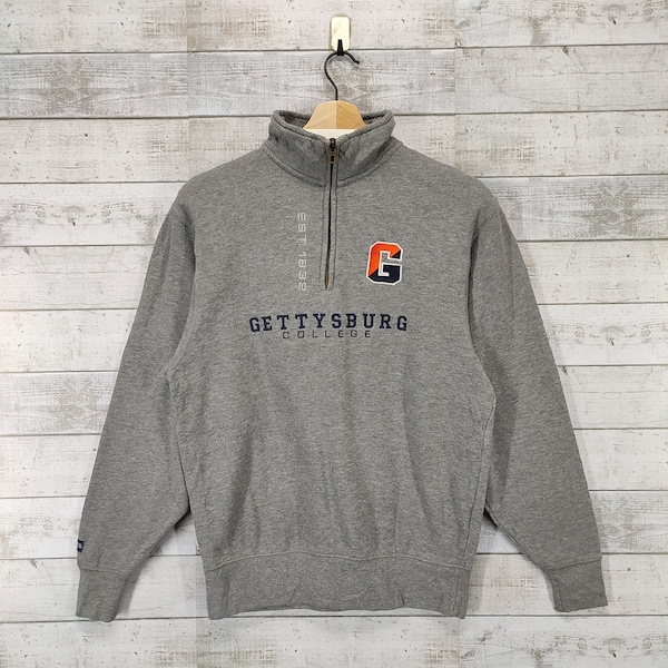 GETTYSBURG COLLEGE PENNSYLVANIA Sweatshirt, Vintage Jansport Quarter Zip Sweater, Grey Pullover Jumper Size S