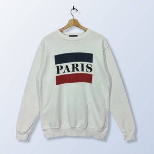 PARIS Sweatshirt By Brandy Melville Vintage Mid Weight Crewneck Sweater White Jumper Size M