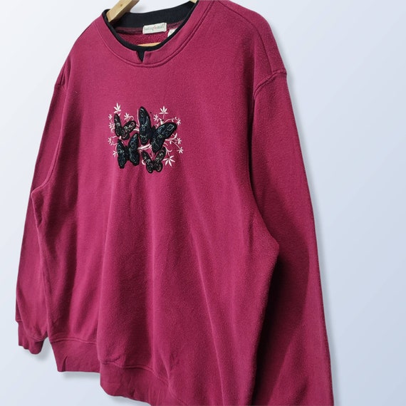 Butterfly Floral Embroidery Print Sweatshirt, Vin… - image 7