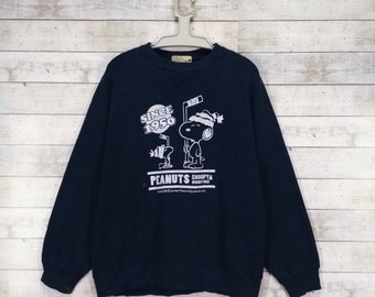 Vintage Peanut Sweatshirt Peanut Crewneck Jumper Peanut Pullover Sweatshirt Peanut Snoopy Big Picture Navy Blue Size Large
