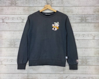 T&C Surf Designs Pulôver Sportwear Vintage T e C Crewneck Jumper Moletom Preto Desbotado Feminino Tamanho S