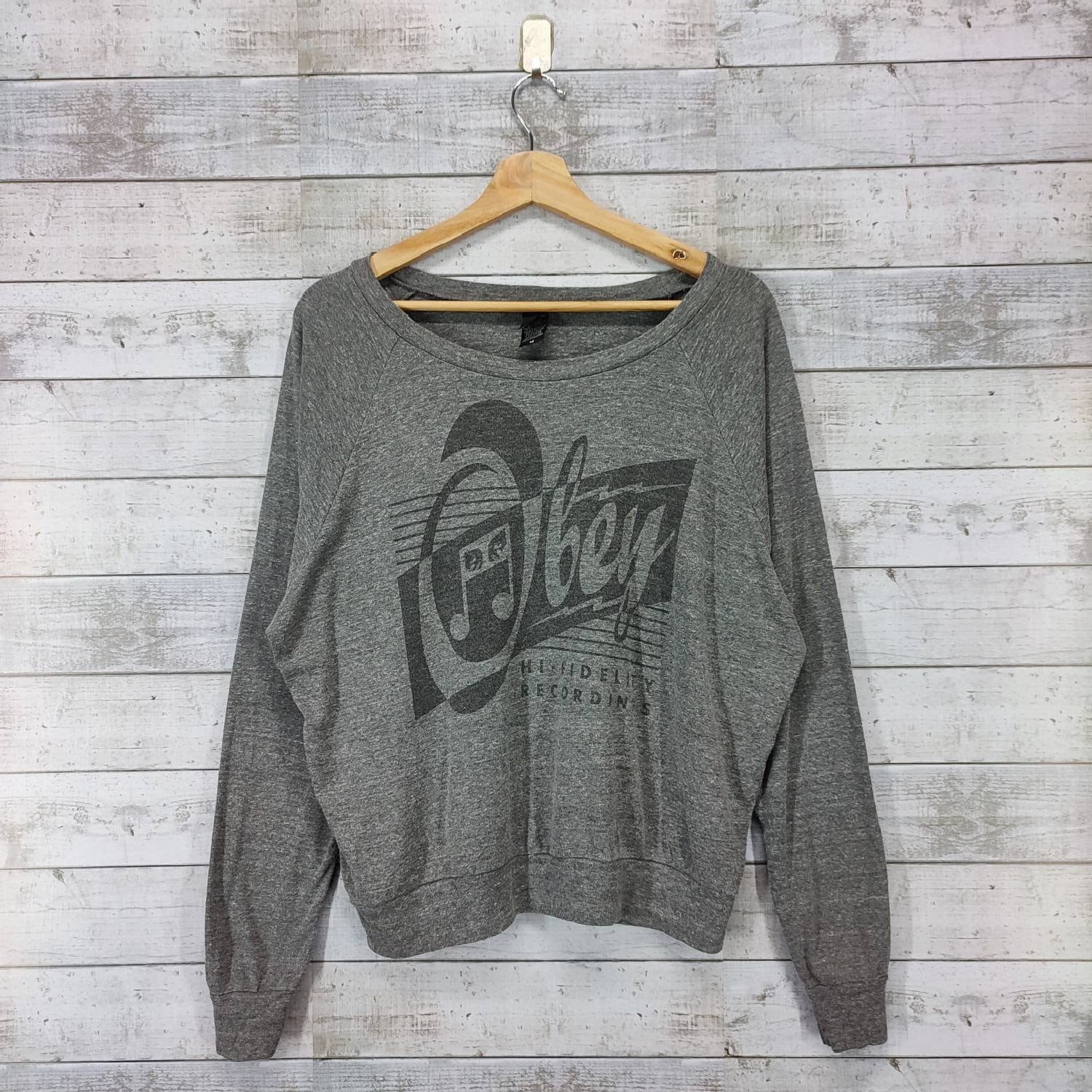 OBEY Thin Sweatshirt | Sweater Vintage Scoop neck For Women's Pullover Grey Size M