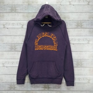 ST. WESLEYAN High School Raglan Hoodie, Purple College Sweater Size Large