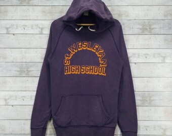 ST. WESLEYAN High School Raglan Hoodie, Purple College Sweater Size Large
