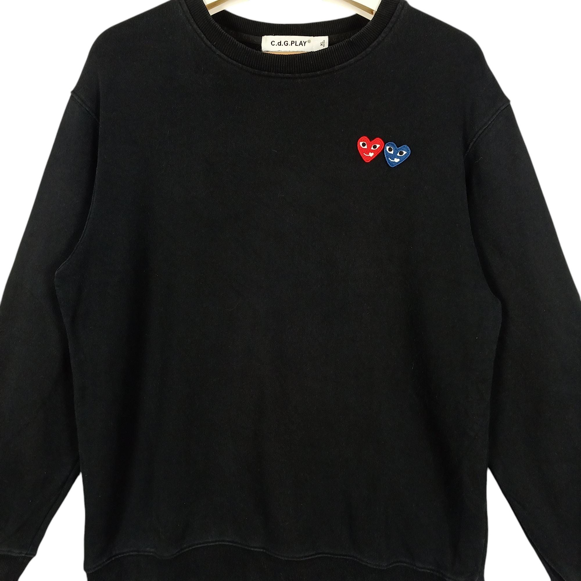 COMME Des GARCONS Play Sweatshirt | Black Crewneck With Heart Eyes