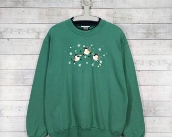 Vintage  Morning Sun Sweatshirt Pullover Morning Sun Streetwear Crewneck Animal Embroidery Printed Birds Of Paradise Green Size Large