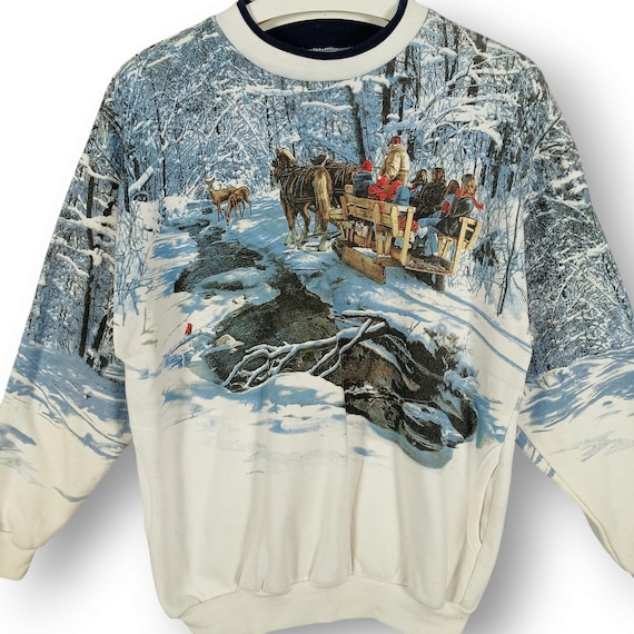 Vintage 90s Retro Art Unlimited | Winter Scene Overprint Crewneck
