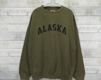 ALASKA Crewneck Sweatshirt, Vintage Mid Weight Casual Sweater, Mossy Green Jumper Size XL