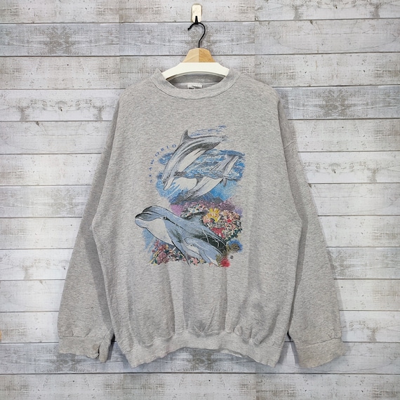 Vintage 90s Sea World Distressed Sweatshirt, Vtg Tultex Dolphin