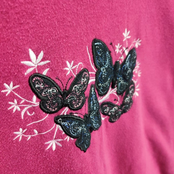 Butterfly Floral Embroidery Print Sweatshirt, Vin… - image 10