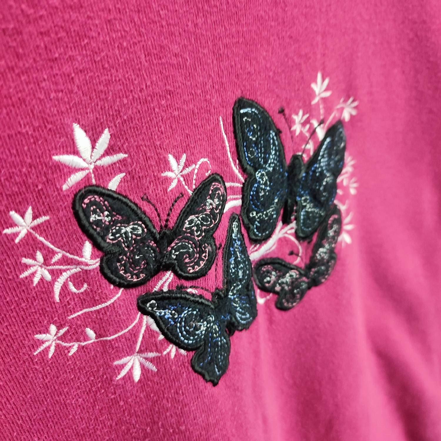 Butterfly Floral Embroidery Print Sweatshirt, Vintage