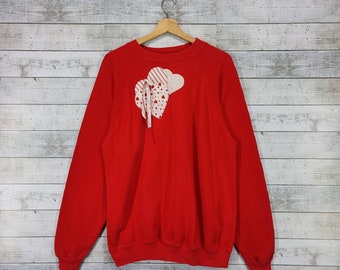 VINTAGE 90's Love Sweatshirt Patchwork Love Crewneck Pullover Sweater Raglan Red Women's Size Xtra Large