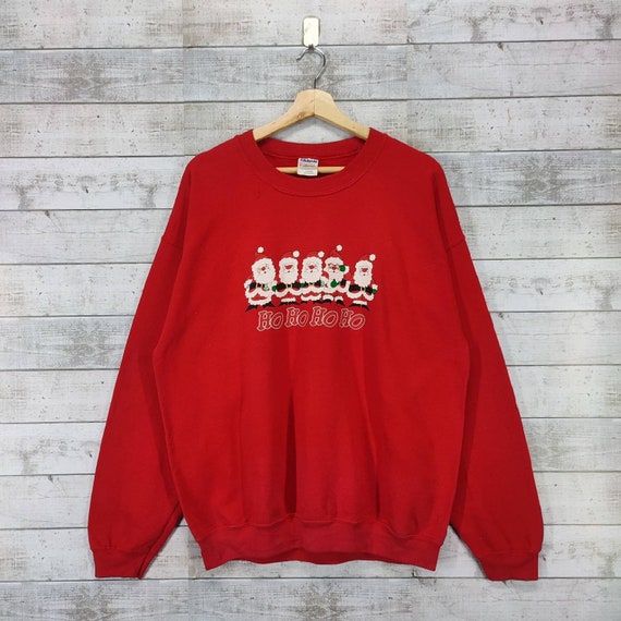 Ugly Christmas Sweater Santa Claus Red Sweatshirt Vintage Crewneck Xmas Jumper Size L Etsy
