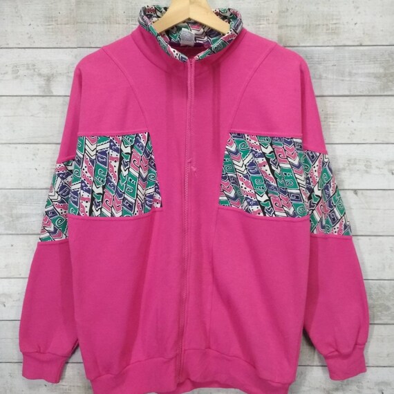 Vintage Pink Sweater By Mariah Colour Blok Sweater Full Zip Abstract Unique Art Vintage Sweater Pink Women Size Large View 3