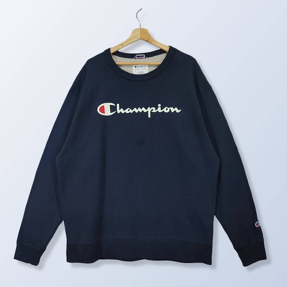 Champion Sportwear Extra Large Sweatshirt Vintage Crewneck Sweater Spellout Logo Navy Blue Jumper Size XL Etsy