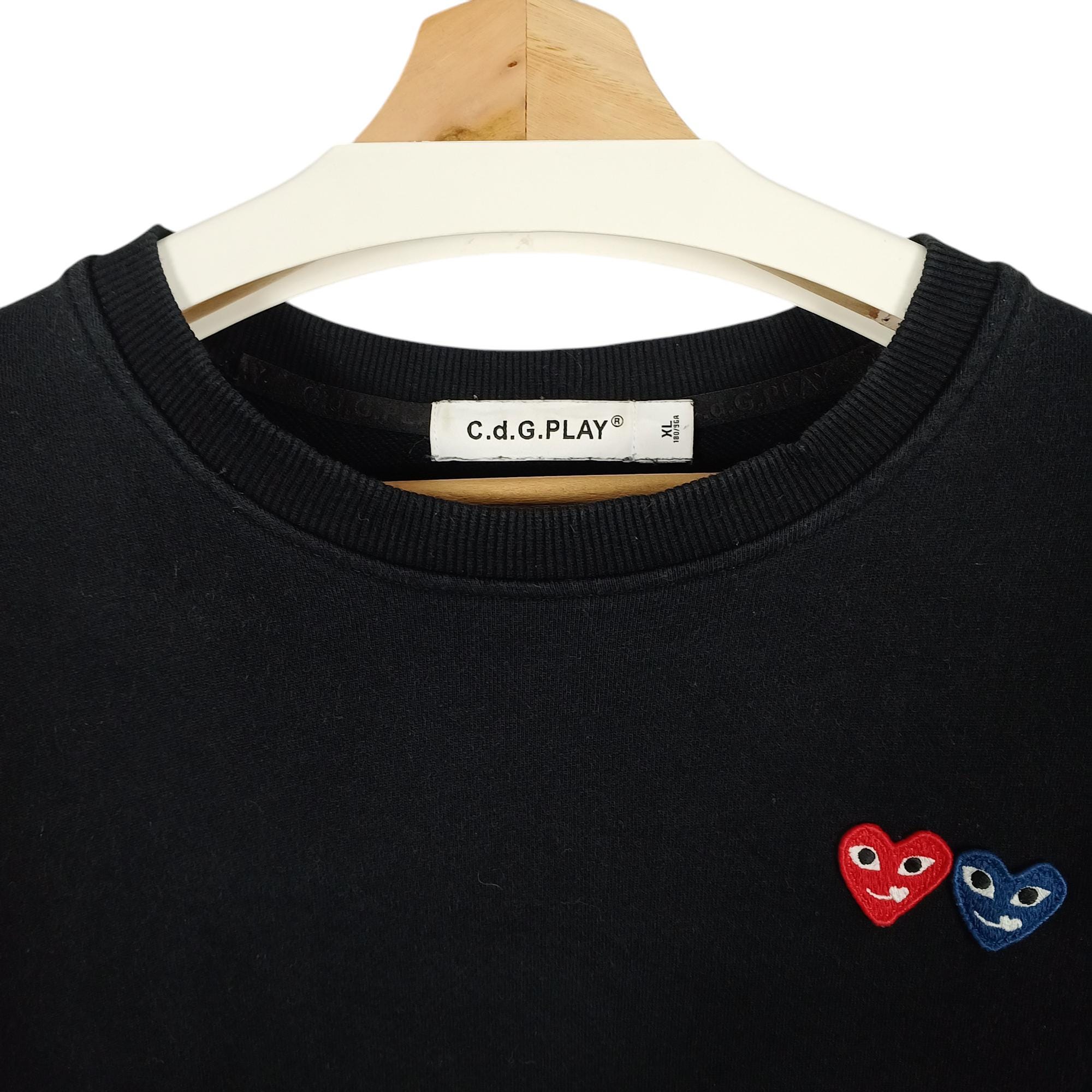 COMME Des GARCONS Play Sweatshirt | Black Crewneck With Heart Eyes