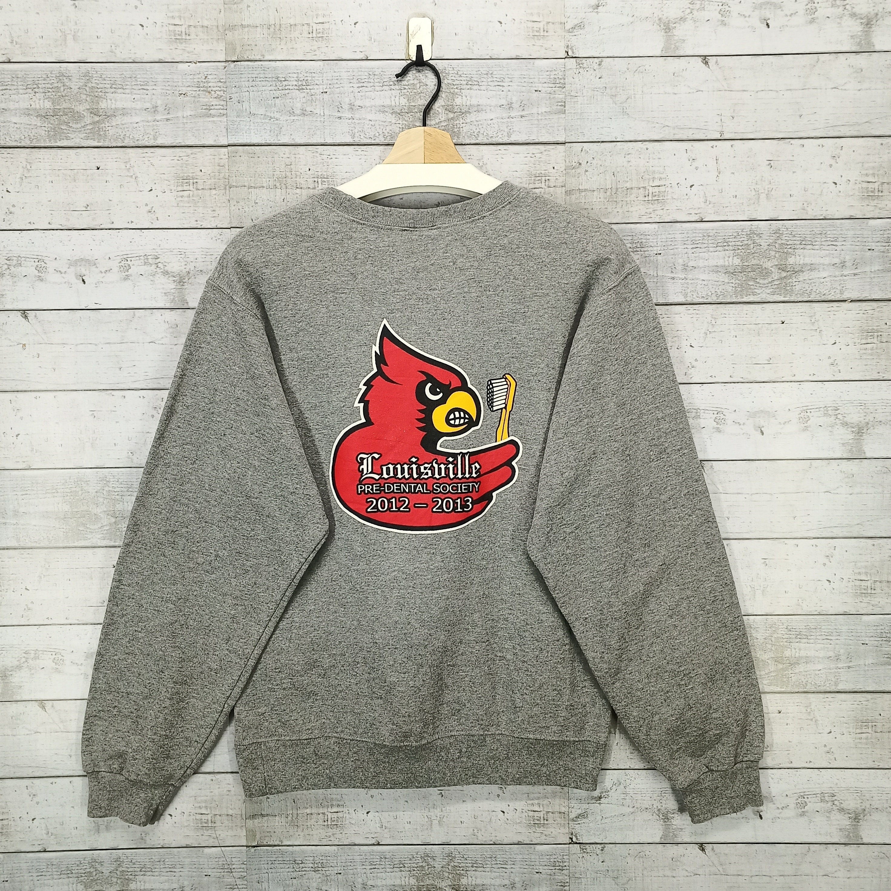 VINTAGE Louisville Cardinals Hoodie Mens Medium Gray Sweatshirt NCAA 90s  Logo