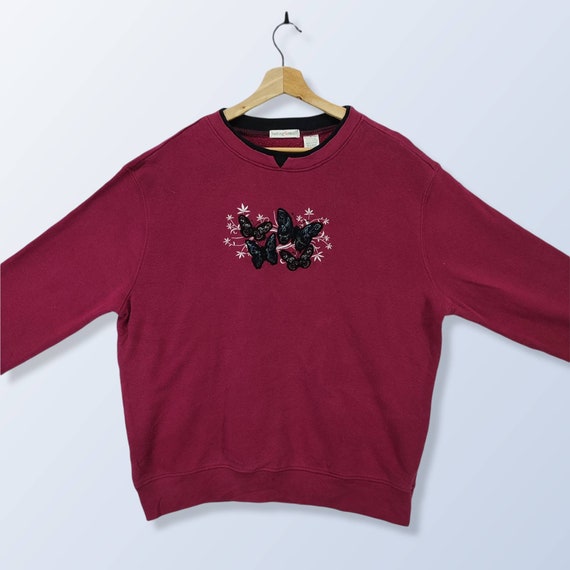 Butterfly Floral Embroidery Print Sweatshirt, Vin… - image 3