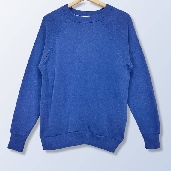 90s ICU Plain Blue Raglan Sweatshirt Blank Crewneck Sweater