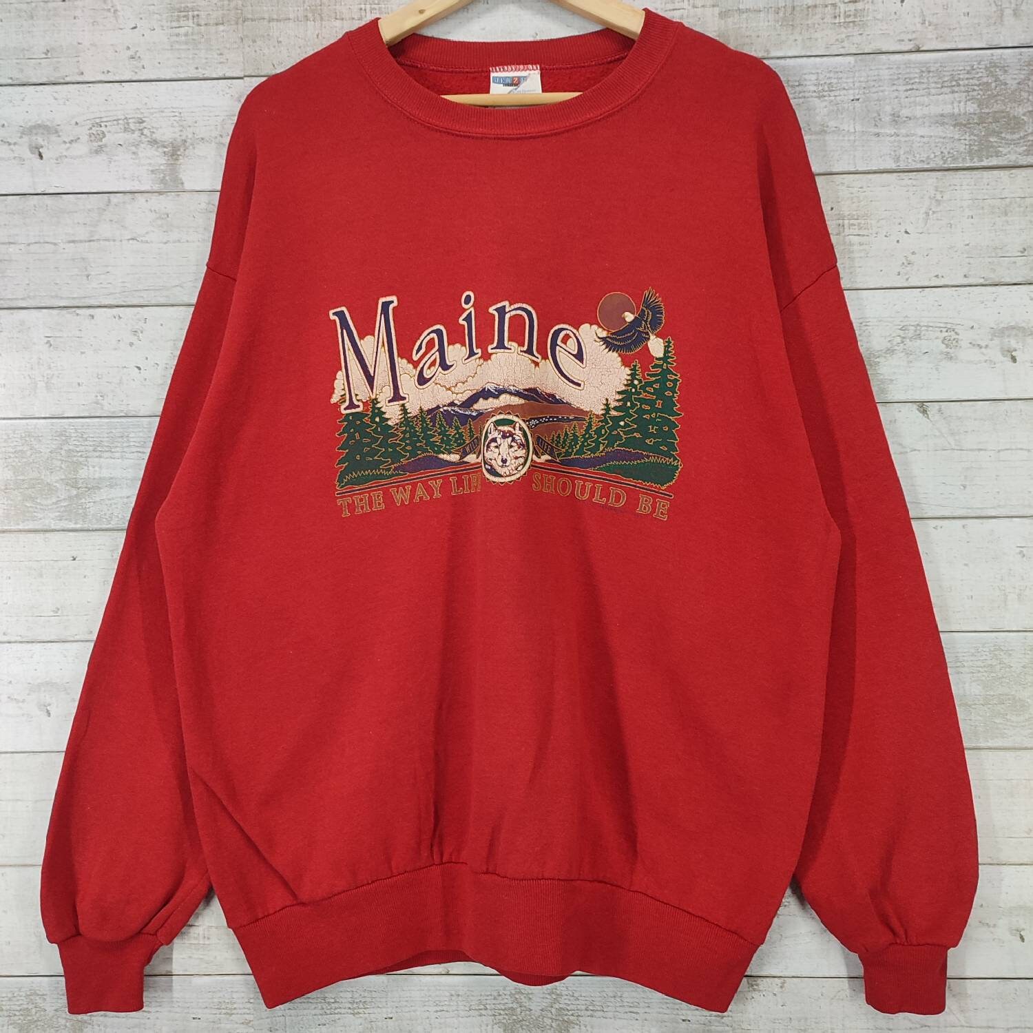 90s Maine State Sweatshirt, Vintage Jerzees Mid Weight