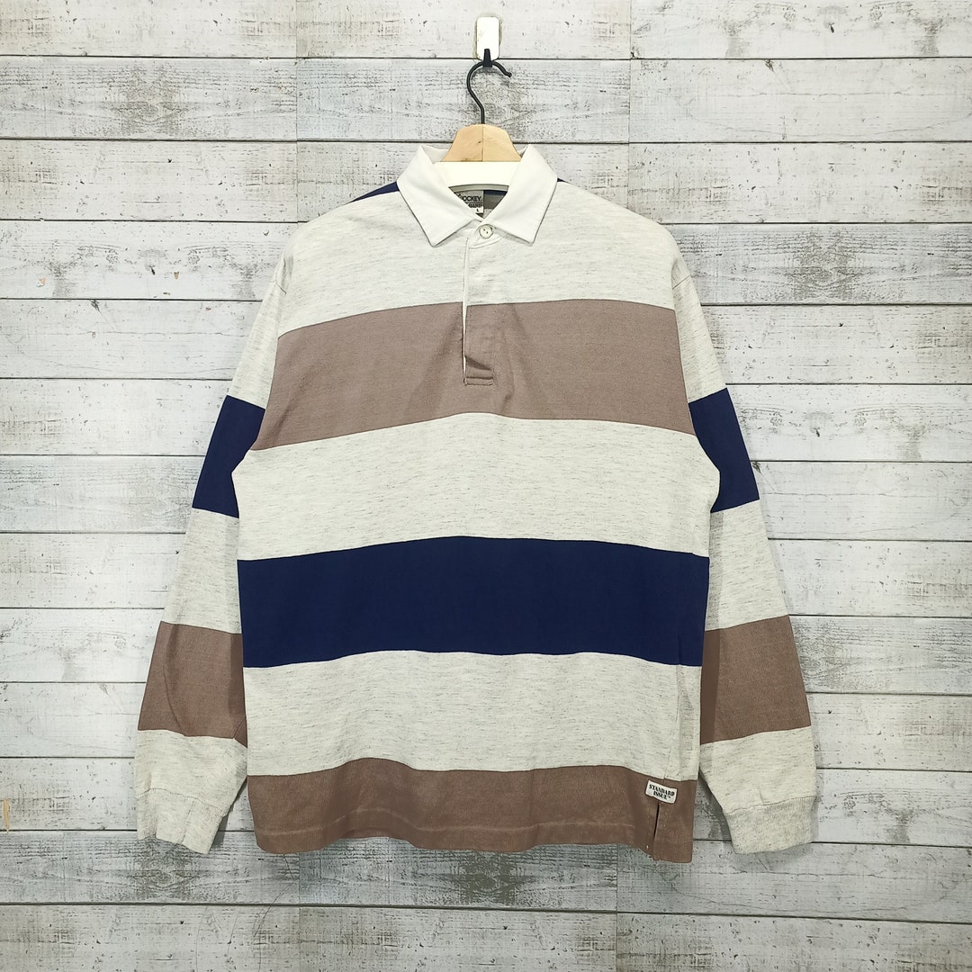 Standard Issue Polo Rugby Shirt, Vintage Polos Top Tee Jumper, Striped Multicolor Shirt Grey
