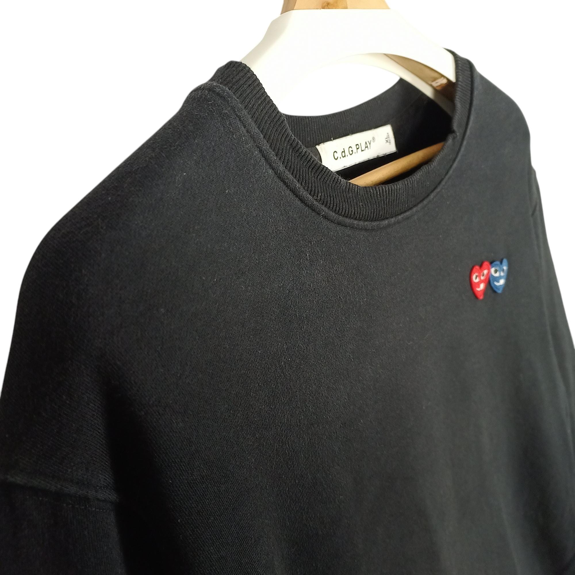 COMME Des GARCONS Play Sweatshirt | Black Crewneck With Heart Eyes