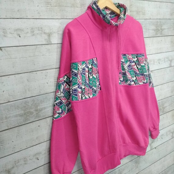 Vintage Pink Sweater By Mariah Colour Blok Sweater Full Zip Abstract Unique Art Vintage Sweater Pink Women Size Large View 6