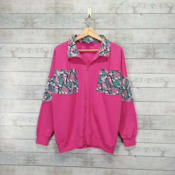 Vintage Pink Sweater By Mariah Colour Blok Sweater Full Zip Abstract Unique Art Vintage Sweater Pink Women Size Large
