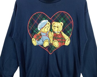 90s Couple of Teddy Bear Sweatshirt, Vintage Turtle Neck Sweater