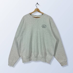 90s OZAUKEE SWAT Sheriff Over Size Sweatshirt, Vintage Crewneck Embroidery Logo Sweater, Heavy Weight Grey Jumper Size XL