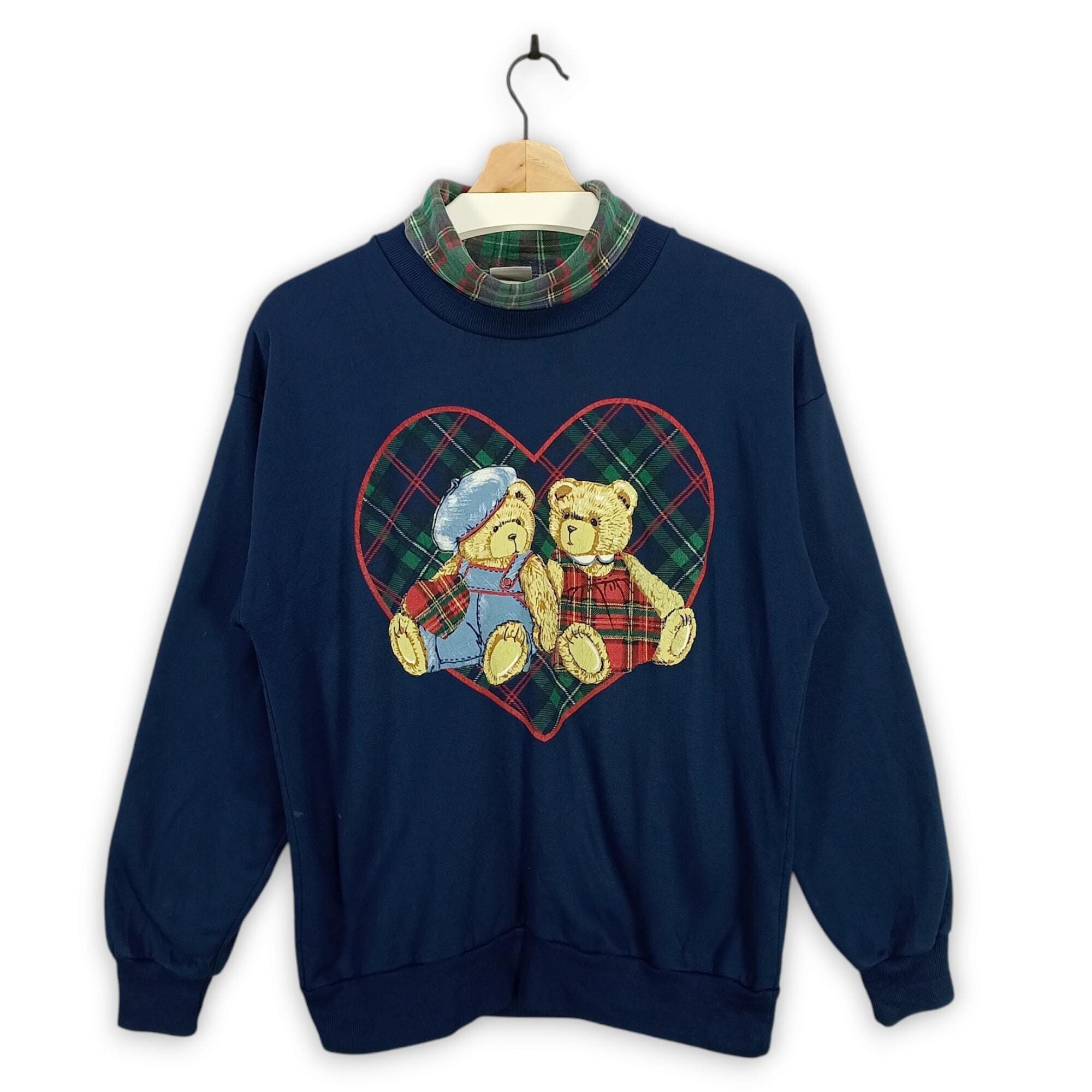 90s Couple of Teddy Bear Sweatshirt, Vintage Turtle Neck Sweater