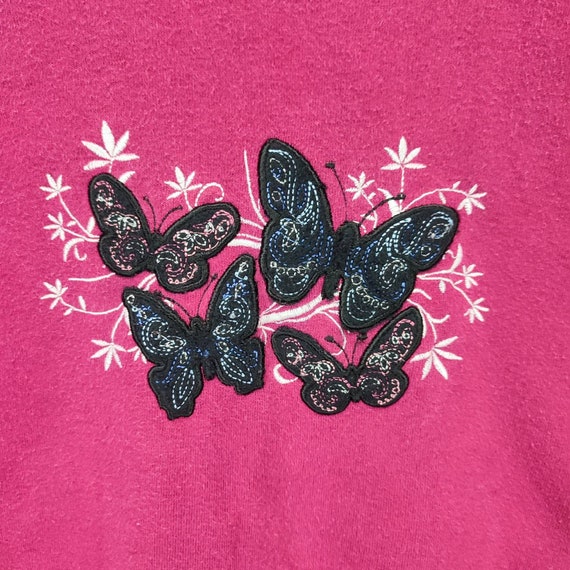 Butterfly Floral Embroidery Print Sweatshirt, Vin… - image 9